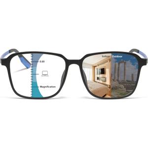 Progressive Reading Glasses Men Progressive Photochromic Multifocus Reading Glasses Blue Light Glasses Transition (Black)