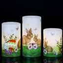 DRomance Easter Bunny Flameless Flickering Candles with 6 Hour Timer, Battery Operated Real Wax White LED Pillar Candles Warm Light Dinner Table Home Decor(3 x 4,5,6 Inches) (A-3 Pack Easter Timer)