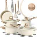 JUST PERFECTO Induction Pots Set - Pan Set with Lid - Induction Pots Set - Pots & Pans Set without PTFE and PFOA - Cookware Pot Set Induction 14Pcs (light beige)