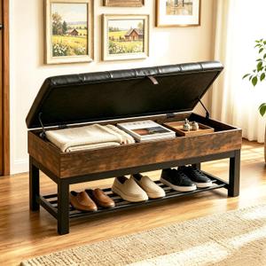 43.3'' Storage Bench with Shoe Rack, Tufted Entryway Bench, 43.3 x 19.7 x 16.5 inches