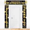 CHUNNIN 3Pcs Black Gold We Appreciate You Porch Sign Banner Thank You Party Decorations for Employee Appreciation Hanging Backdrop Work Anniversary Photo Booth Prop for Party Supplies Staff Teacher