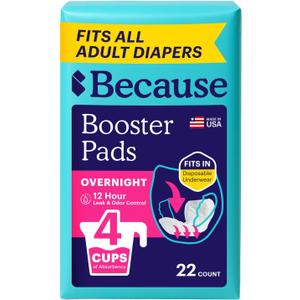 Because Overnight Booster Pads Fit All Adult Diapers, Helps Keep Your Adult Diaper Active All Night, Adds 4 Cups to Incontinence Underwear, Extra Absorbency, 22 Count 