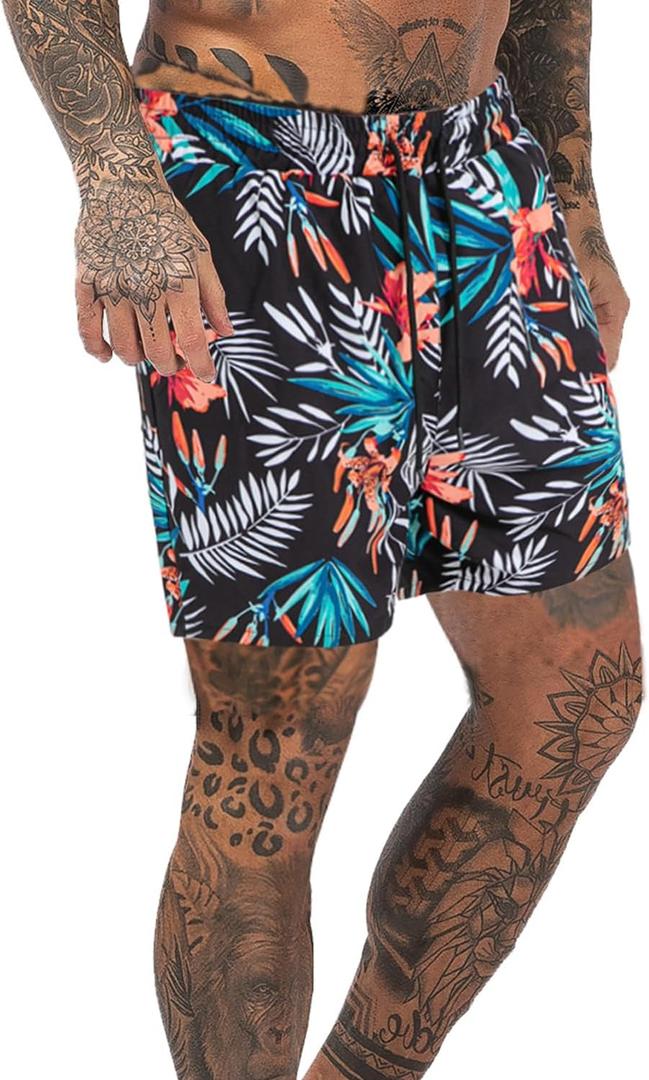 GINGTTO Men's Beach Shorts Bathing Suits with Mesh Lining (XS)