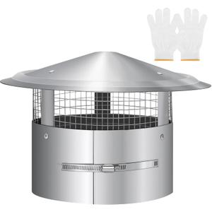 Magam 6 Inch Round Chimney Cap,6 Inch Tapered Top Chimney Cap with Screen, Adjustable and Reinforced Chimney Cap,6Inch Chimney Cap with Fastening Device with Screen, Stovepipe Finial,Stainless Steel