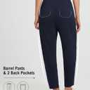 baleaf Womens Ankle Barrel Pants Stretch Travel Pants Petite Work Pants Casual Slacks with Pockets (Blue, L)