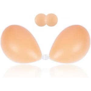 Niidor Sticky Bra Backless Invisible Stick on Bra Push up Strapless Women's Adhesive Bras Ladies Invisible Bras (Dark Creme)
