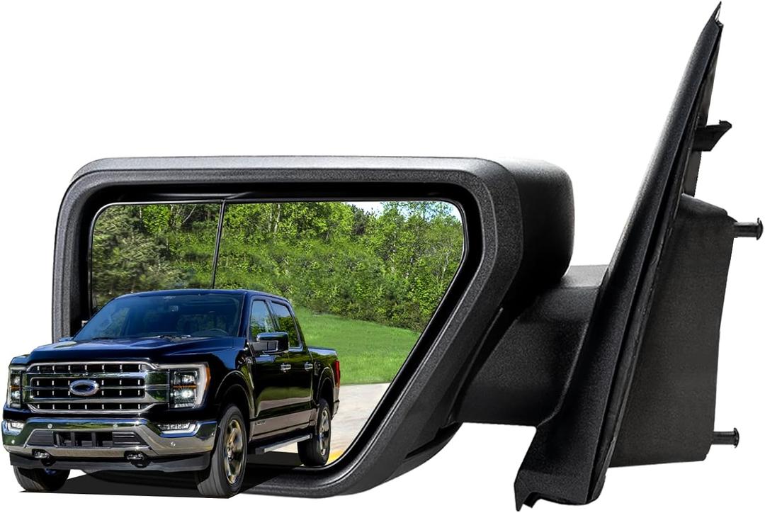 Left Driver Side Mirror for 2021 2022 2023 2024 2025 F150 (Power Glass Manual FoldingHeatedMatte Black5-PINS) | Replaces #ML3Z17683UA