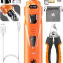 Dog Nail Grinder with 2 LED Lights Powerful 2 Speeds Super Quiet Dog Nail Trimmers with 3 Grinding Wheels Rechargeable Pet Dog Nail Clippers for Large Medium Puppy Dogs Dog Nail File Cat Nail Clipper (Orange)