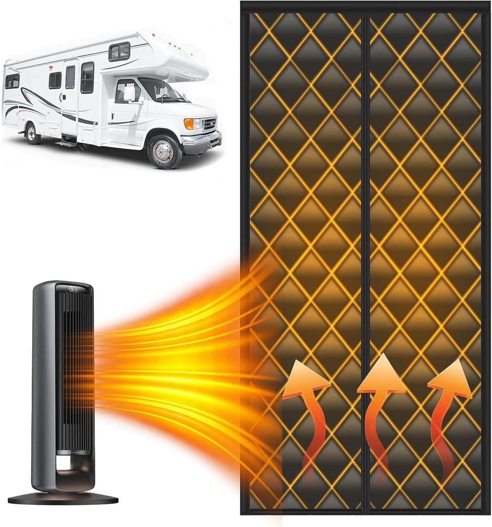 EJYTRVT Magnetic RV Door Cover Universal Fit RV Insulated Thermal Door Curtain, Black, Waterproof, Compatible with Recreational Vehicle, Travel Trailer, 5th Wheel, 33" x 80"
