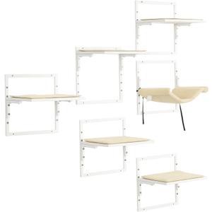 PawHut Cat Shelves for Indoor Kittens, Modern 6Pc Cat Wall Furniture with Adjustable Height Jumping Platforms and Hammock, Cream White
