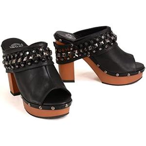 Milwaukee Leather MBL9415 Women's Black Peep-Toe Platform Fashion Casual Clog with Wrap Around Studding, Size 9