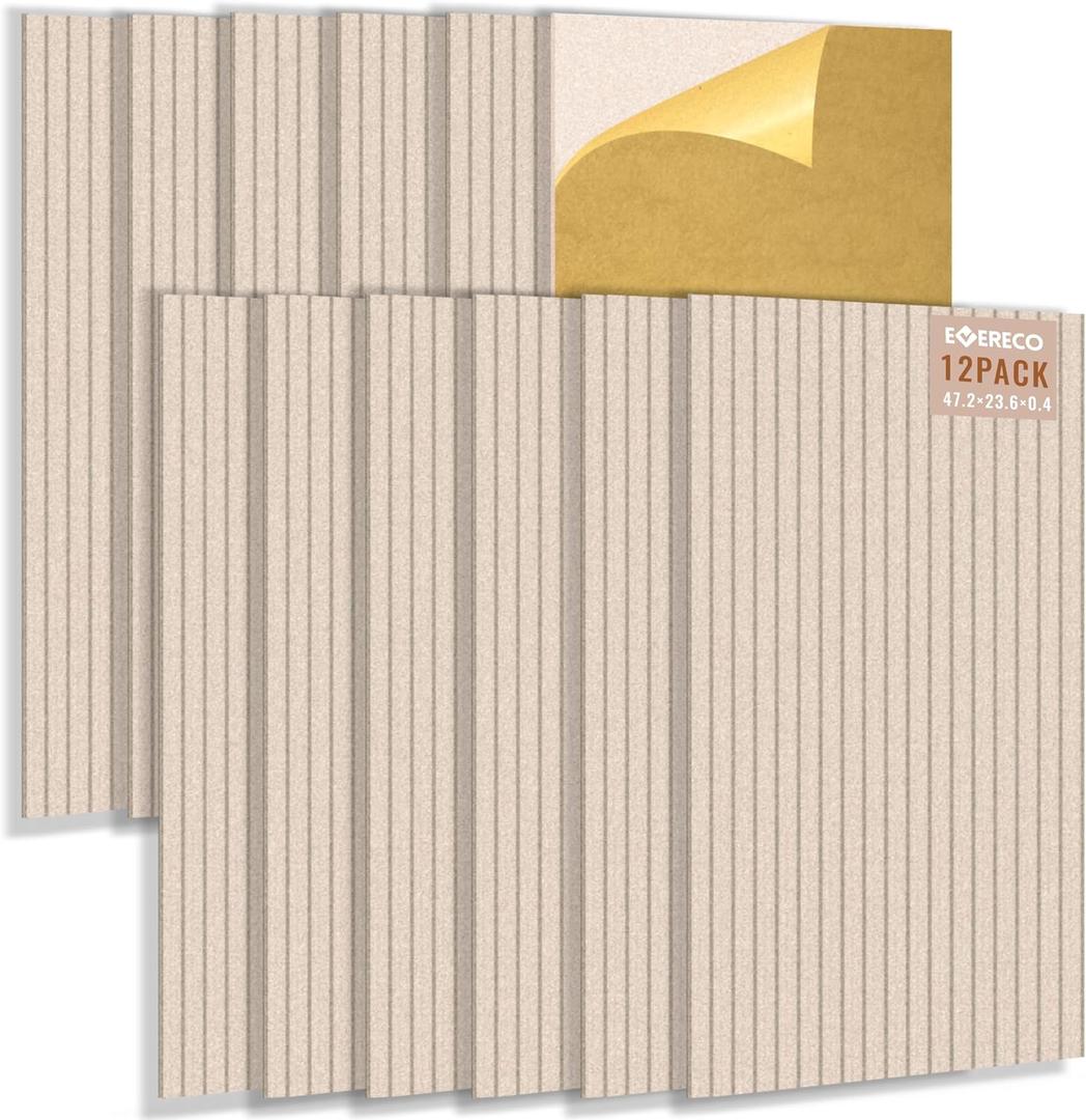 EVERECO 12 Pack Large Acoustic Panels, 47.2×23.6×0.4 inches, Soundproof Panels for Wall, Suitable for Live Broadcast Room, Media Room, Office, Studio&Home(Camel）