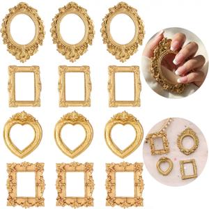 12Pcs Mini Gold Picture Frames, Antique Small Resin Frames for Jewelry Display, Tiny Frames for DIY Photo Crafts Holiday Party Wedding Decor