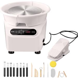 VEVOR 25CM Pottery Wheel for Adults Beginners, Direct Drive Ceramic Pottery Wheel with LCD Touch Screen Foot Pedal 50-300RPM Adjustable Speed, 350W Electric Wheel for Pottery Art Craft DIY, White