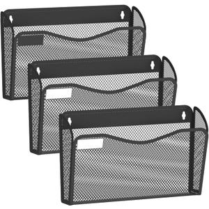 Wall File Organizer, Mesh Hanging File Organizer, Home Office Organization and Storage, 3 Single Pockets Document Magazine Rack
