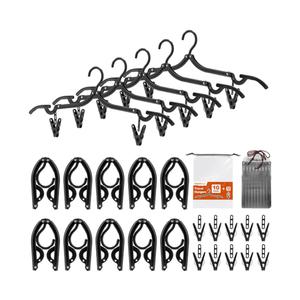 HOUSE DAY Foldable Travel Hangers 10 Pack w/10 Clips, Cruise Essentials 2025, Portable Hanger Collapsible Hangers Plastic, Travel Must Haves for Suitcase, Hotel, RV, Road Trip, Flying, Camping-Black