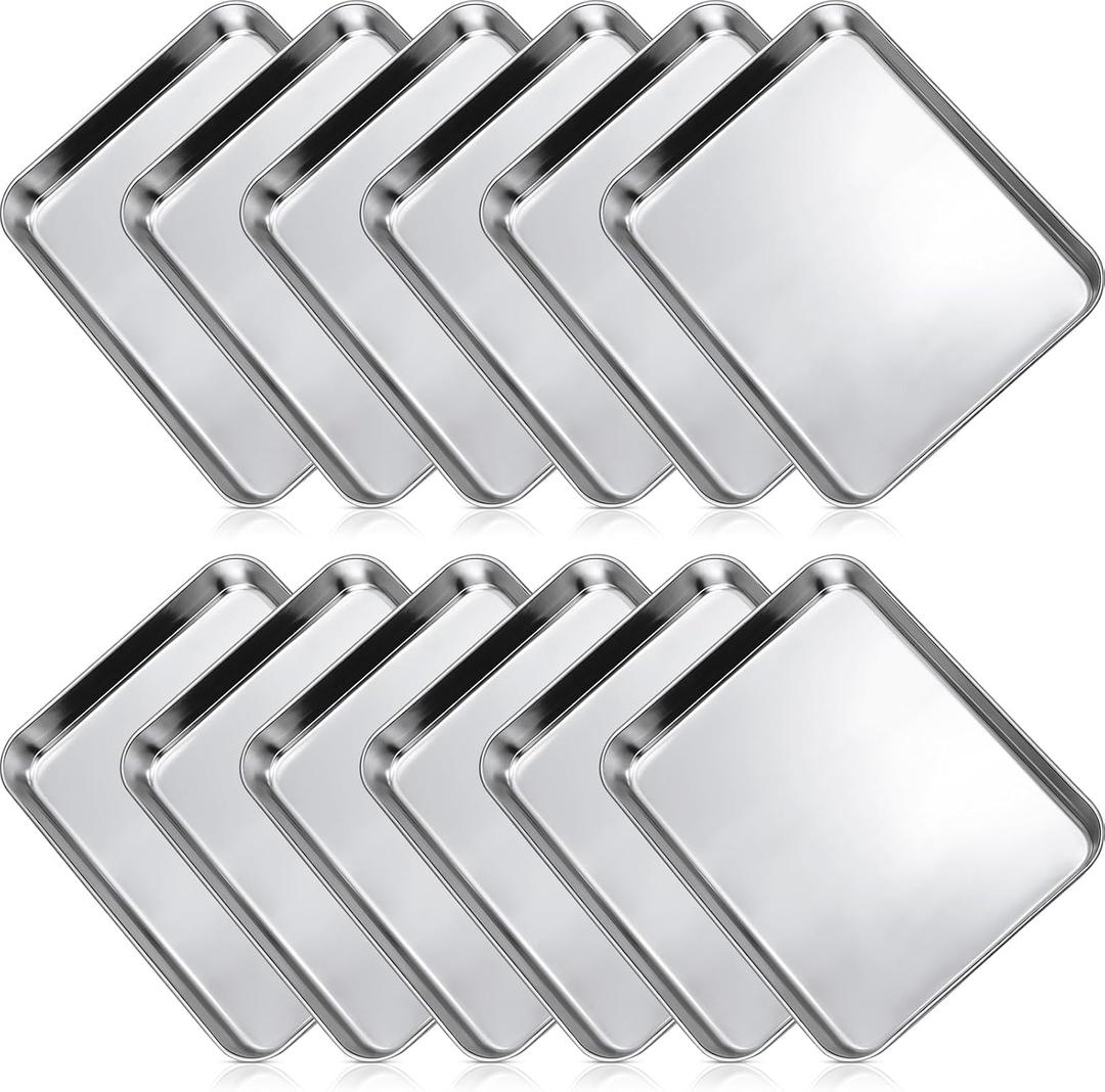 Zopeal 12 Pieces Baking Sheet Pan Cookie Sheet Set for Oven Stainless Steel Trays Nonstick Small Serving Tray Cake Toaster Metal Food Trays, Oven and Dishwasher Safe(10 x 8 x 1 Inch)