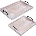 LotFancy Wood Serving Trays with Handles, Set of 2, Rustic Nesting Decorative Trays for Ottoman, Coffee Table, Countertop Centerpiece, Farmhouse Ottoman Tray