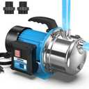 CrestWave 2HP Portable Shallow Well Pump, 1800GPH Water Transfer Pump, 110V, Stainless Steel Garden Pump, Sprinkler Booster Pump for Home Lawn Irrigation and Water Draining
