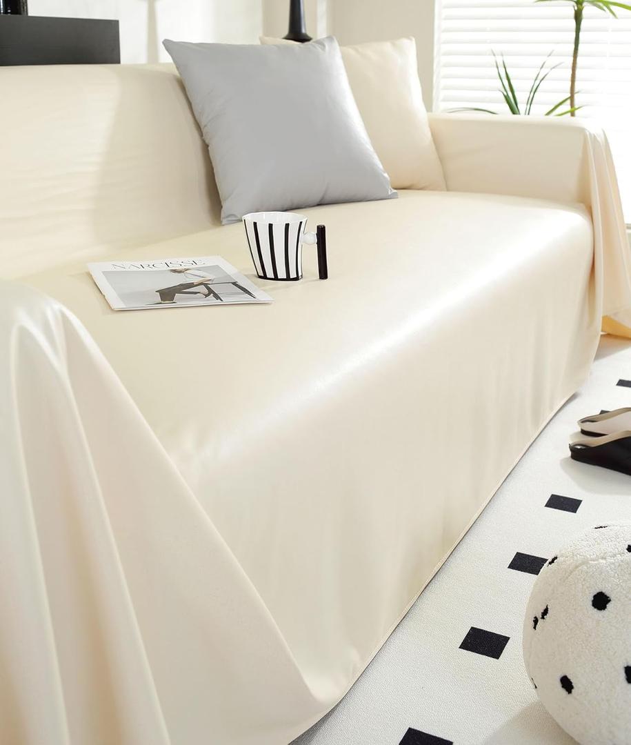 vctops Waterproof Faux PU Leather Sofa Covers for Sectional Sofa Vintage Couch Cover for Dogs Loveseat Covers Futon Cover L Shaped Cover Wipeable Couch Protector (Cream,71"x118")