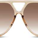 Retro Polarized Aviator Sunglasses for Women Men Oversized Classic 70s Trendy Square Sun Glasses Vintage Shades (Beige Frame/Brown)