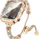 LETOID Bling Band & Case Compatible with Apple Watch 40mm 41mm 42mm 44mm 45mm 46mm Series 10 9 8 7 6 5 4 SE for Women, Fancy Metal iWatch Bands Rhinestone Bracelet Dressy Strap with Face Cover