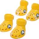 Barkbox Yellow Crocs Dog Shoes Set of 4 Glow-in-The-Dark Dog Booties with EVA Foam, Adjustable Strap & Non-Slip Sole Comfortable Paw Protection for Large Breeds (51-80 lbs)