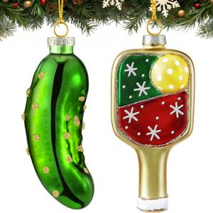 Pickle Ornaments for Christmas Tree and Dinkball Paddle, Traditional Glass Blown, Unique Christmas Pickle Ornaments for Xmas Tree Decorations, Gifts for Sisters Mom Grandparent Women Men