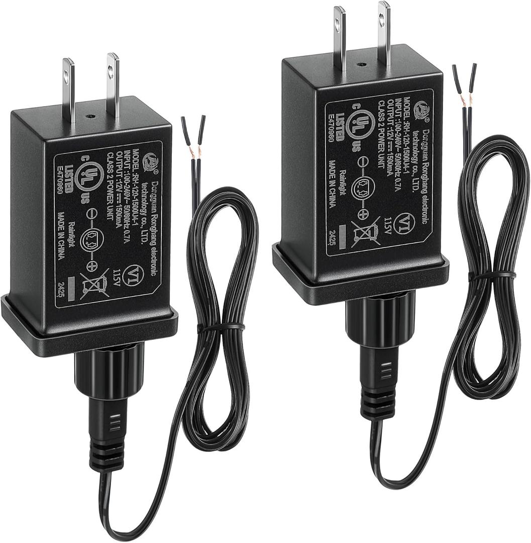 Feekoon 2 Pack 12V 1.5A Replacement Yard Inflatable Adapter with 9.8ft Extension Cables, Class 2 Power Supply Adaptor for Christmas Inflatable Device, Waterproof Yard Inflatable Power Supply Plug