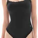 Popilush Lace Body Suits Women - Spaghetti Strap Tank Top Square Neck Camisole Cute Going Out Tops Bodysuit Concert Outfits (X-Large, Black)