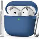 MCTOPZO for AirPods 4 Case 2024 Come with Cleaner Kit,Soft Silicone Protective Cover for Apple AirPods 4th Generation Cases with Keychain,Compatible with AirPod 4 Case for Women Men-Midnight Blue