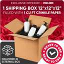 1 Cu Ft Ready To Ship Carton with Black Crinkle Paper Filler 12x12x12" | Single Wall (SD) Shipping Box with Shredded Paper for Gift Baskets, Decorative Box Filler, Confetti Gift Stuffing