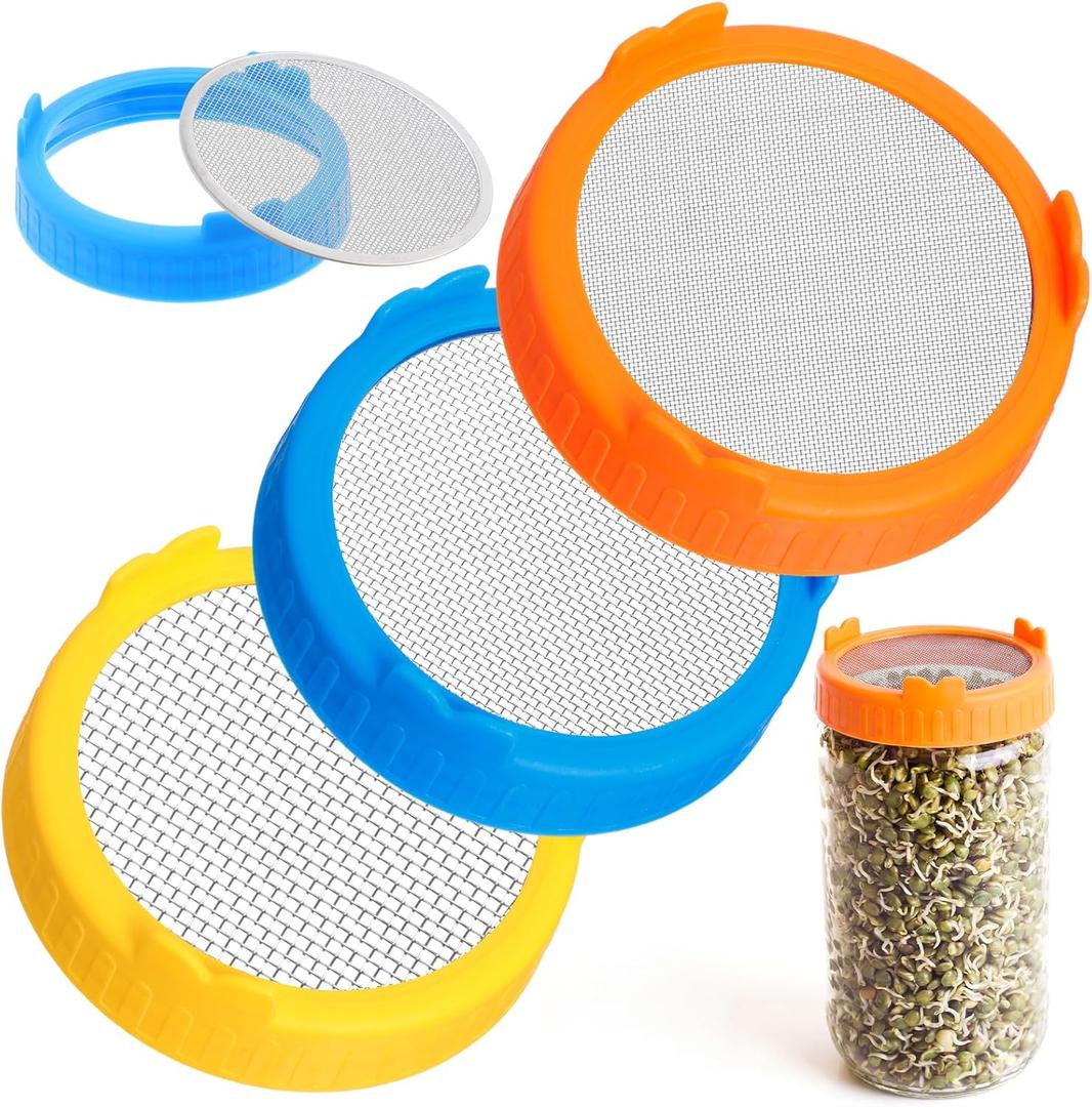 Sprouting Growing Lids for Wide Mouth Mason Jars,Sprouting Lids with 3 different orifice sizes,Alfalfa & Mung Bean Sprouts Grow Kit,L,M,S Strainer mesh(9 Pcs,Classic,Plastic)