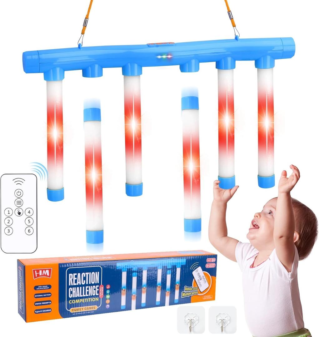 OCES Reflex Stick Game, Reflex Light-Up Sticks Reaction Training Hand Speed Challenge Game, Upgrade Hand Eye Coordination Training Toy Remote Control 3 Adjustable Speed (Light-Up Blue)
