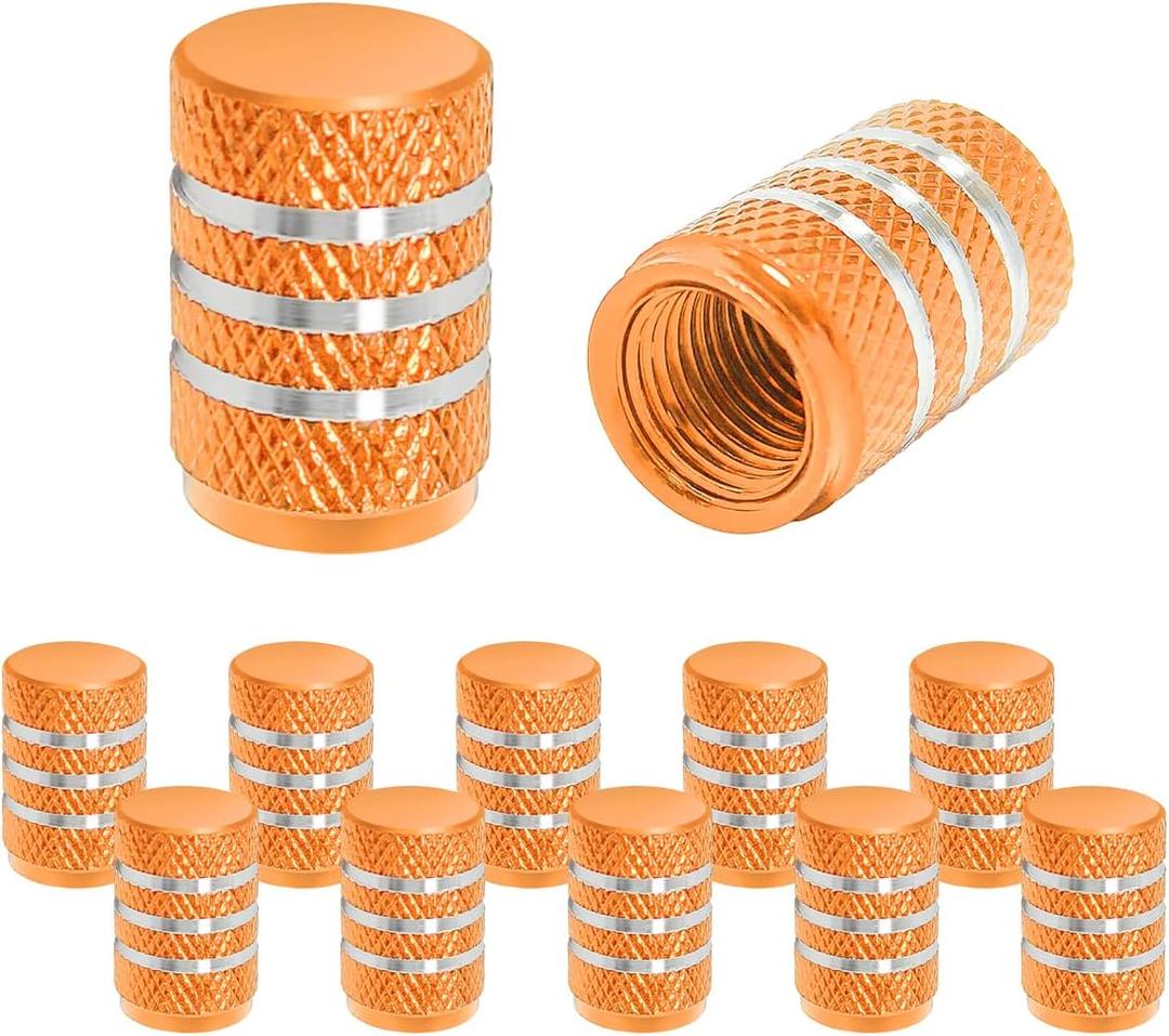 Tire Valve Stem Caps, 12 Pcs Dustproof Corrosion-Proof Premium Metal Rubber Seal Tire Valve Caps, Universal Fit for Cars, SUVs, Bike and Bicycle, Trucks, Motorcycles (Orange)