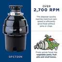 GE Disposall Continuous Feed 3/4 Horsepower Motor Garbage Disposer, Good for Grinding: Vegetable Peels & Small Bones, Easy Install Kit, Non-Corded, Recommended for 2-4 Person Homes, GFC720N, Super capacity, 3/4 horsepower
