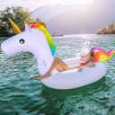 TURNMEON 102" Giant Unicorn Pool Float Inflatable Summer Beach Float Swimming Pool Party Toys Ride-on Lounge Raft Water Pool Floatie for 2-4 Multi Players Adults Lake Floats, Flamingo/Unicorn
