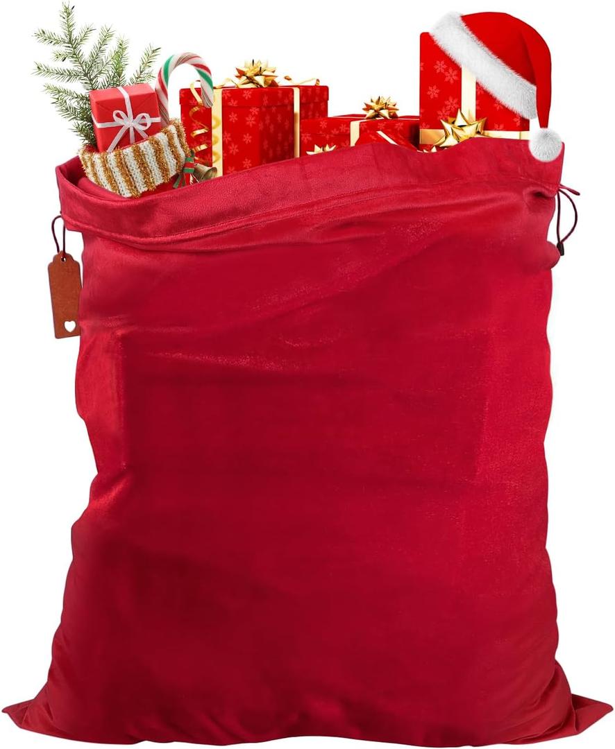 HRX Package Big Velvet Santa Bag, 31x28 Inch Super Soft Drawstring Christmas Gift Bag, Large Christmas Bags Cloth Sack for Presents