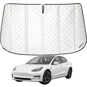 ROCCS Thickest Windshield Sun Shade fit for 2016-2025 Tesla Model 3, Diamond Foldable Front Window Sunshade Sun Visor Protector Blocks UV Rays Keep Your Car Cooler