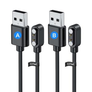 2 Pack Universal Smart Watch Charger Magnetic,Cable Contact 2 pin spacing 2.8mm,High Speed Safe Replacement USB Charger Cord,The magnets magnetism of the two cables is reversed,Model A + Model B