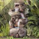 Alpine Corporation | 40" 4-Tier Rock Floor Fountain with Cascading Water & White LED Lights, Tranquil Outdoor Water Feature for Garden, Patio, Yard & Deck, Light Gray, 23"L x 18"W x 40"H