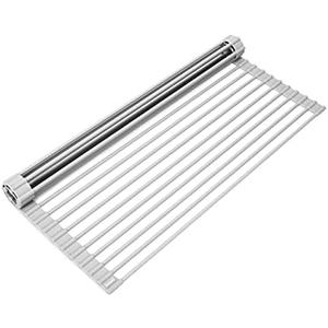 Surpahs Over Sink Foldable Multipurpose Roll-Up Dish Drying Rack, Silicone Wrapped Stainless Steel, Warm Gray, 20.5" x 15.5"
