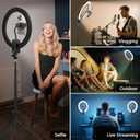 12" Selfie Ring Light with 63" Tripod Stand/Phone Holder, QEUOOIY 20W LED Circle Lights Dimmable 3000-6500K with Remote Control and Built-in Rechargeable Battery for Vlog, Makeup, YouTube, Camera