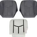 NLQR #69C Dark Gray Driver & Passenger Side Bottom Replacement Cloth Seat Covers & Driver Side Foam Cushion Compatible with Chevy Silverado GMC Sierra 1500 2500HD 3500HD 2003 2004 2005 2006 2007