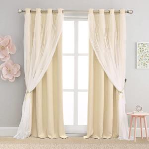 Beige Blackout Curtains with Sheer 54 Inches - Double Layered Short Blackout Curtains with Voile Sheer Drapes for Kids/Girls Bedroom Nursery Living Room, Biscotti Beige, 2 PCs