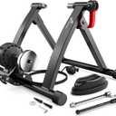 Sportneer Bike Trainer - Magnetic Stationary Bike Stand for 26-28" & 700C Wheels - Adjustable 6 Level Resistance Bike Trainer Stand for Indoor Riding with Quick Release Lever & Front Wheel Riser Block (Black with Thru Axle Adapter)