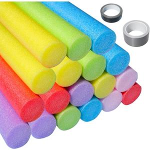18 Pcs Pool Swim Noodles with Tapes 1.5 X 30 Inch Colorful Pool Jumbo Foam DIY Foam Noodle Toy Swords Kids Bulk Party Favors Supplies