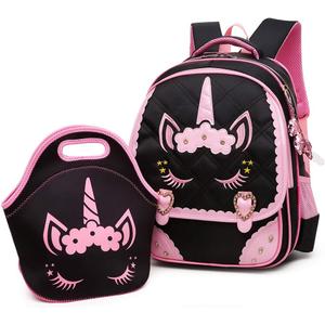 Moonmo Cute Unicorn Face Diamond Sequins Waterproof Princess School Backpack Set Girls Book Bag (Large)