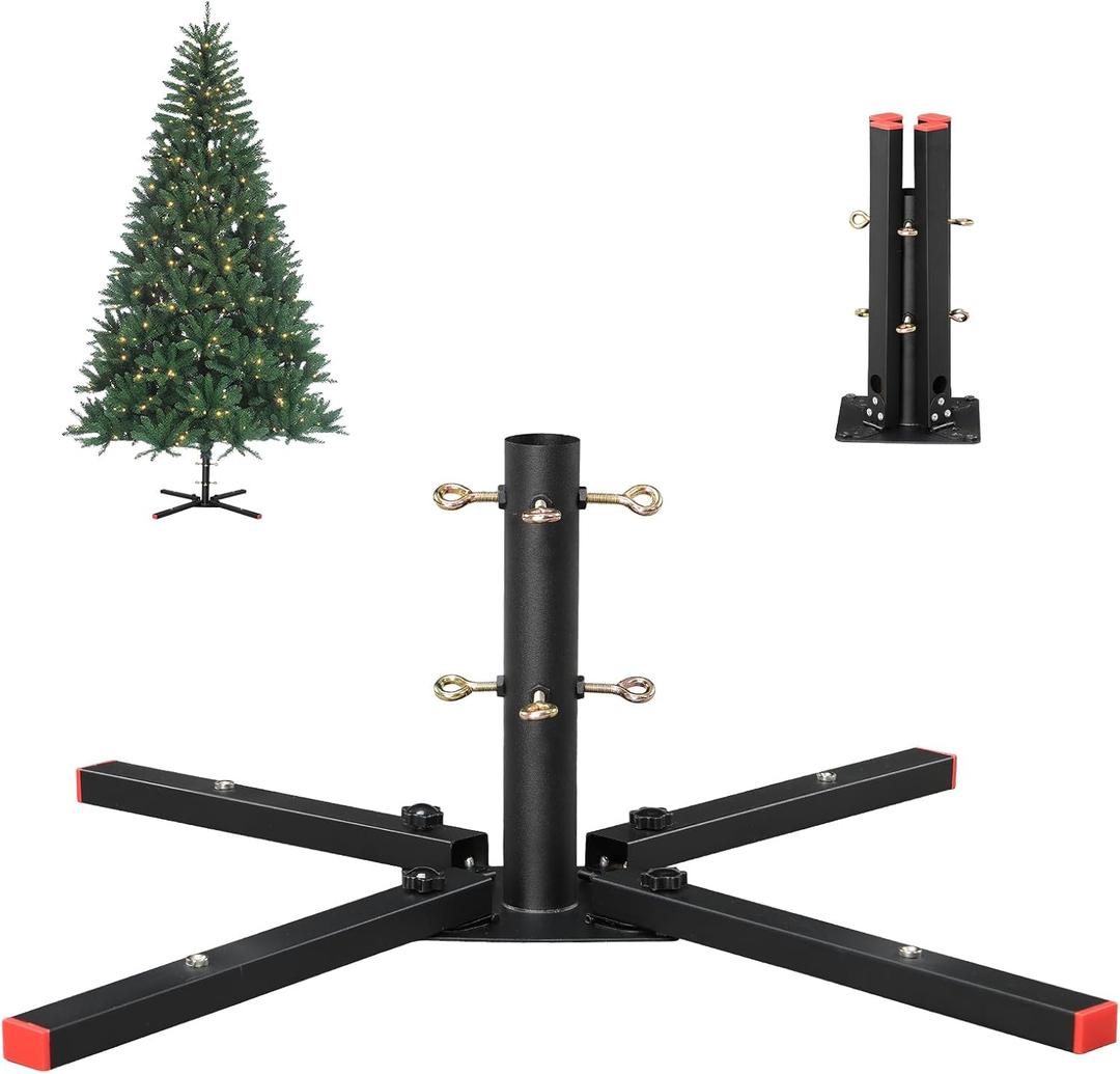 Christmas Tree Stand for Artificial Trees - 1.4 Inch Inner Diameter Heavy Duty Metal Xmas Tree Base for 4-6.5 ft US Standard Christmas Trees 27"x27", Foldable Legs w/Magnetic Attachment Easy Setup (Black)