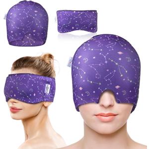 Migraine Relief Cap, Gel Cooling 2 Pack Set, Headache Relief with Hot/Cold Ice Cap, Instant Headache Relief, Reusable Ice Pack for Stress Relief Migraine Mask Gift for Women Man (Purple)